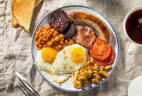 Homemade Full English Breakast with Eggs Sausage