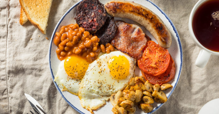 Homemade Full English Breakast with Eggs Sausage